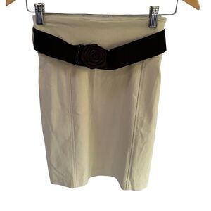 Gracie Beige Pencil Skirt with Black Rose Belt Classic Office Chic Women Size L